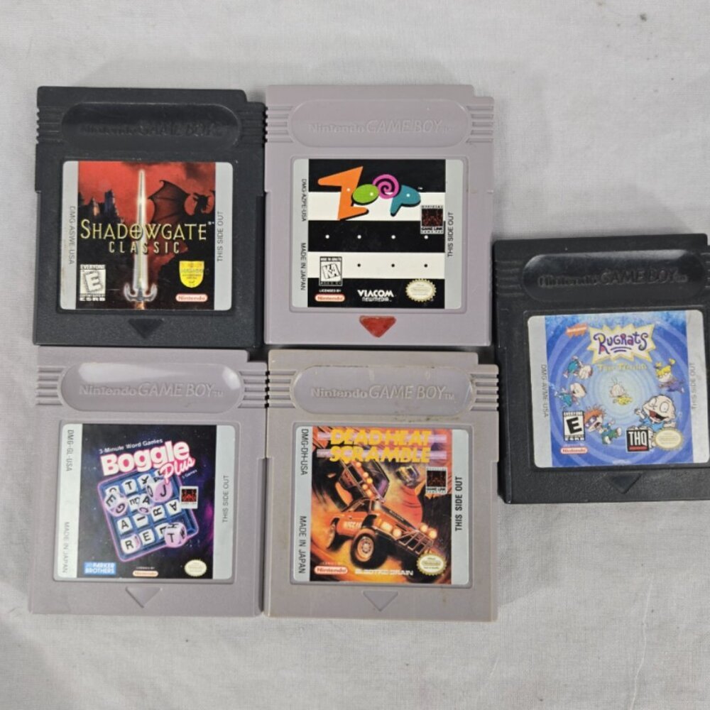 Nintendo GameBoy Lot 5 Shadowgate Deadheat Zoop Rugrats Boggle Tested Used